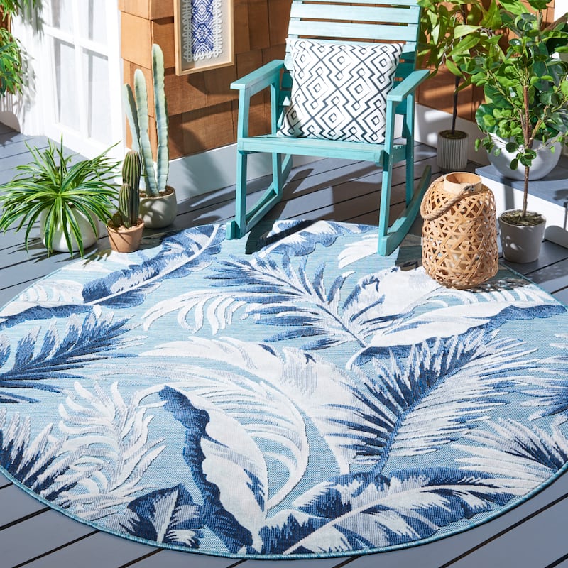 SAFAVIEH Cabana Zhuldyz Indoor/ Outdoor Waterproof Rug - 6'5" Round - Aqua/Navy