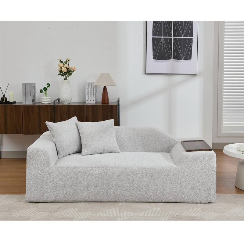 5-Seat Boucle Cloud Sofa Set (3+2) with End Tables & 4 Pillows
