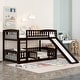 preview thumbnail 10 of 25, Twin-Over-Twin Low Bunk Bed with Built-in Ladder, Slide & Guardrail Espresso - Twin