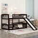 preview thumbnail 2 of 34, Twin Over Twin Wooden Bunk Bed,Low Bunk Bed with Built-In Ladders and Slides