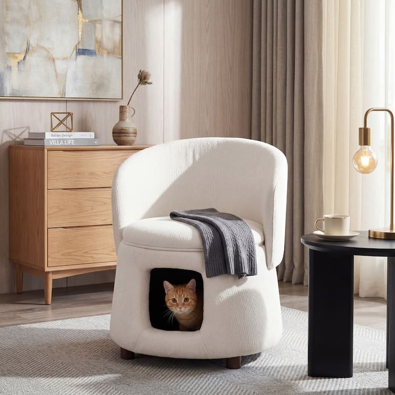 Christopher Knight Home - Modern 2-in-1 Acacia Upholstered Accent Chair with Hidden Pet-Friendly Nook & Convertible Storage Seat