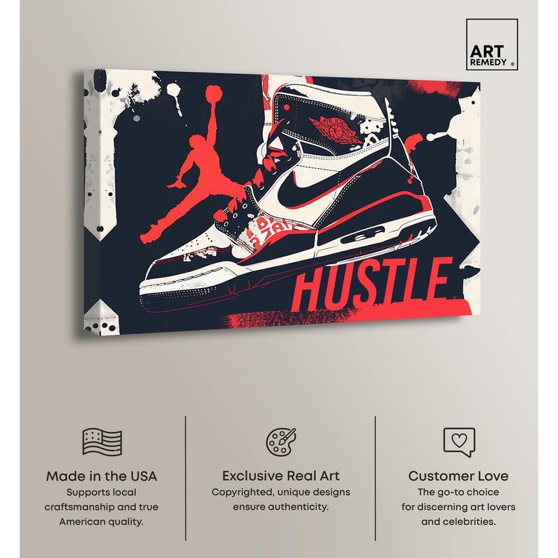 Navy Red Hustle Sneaker Canvas by Art Remedy, Gallery Wrapped