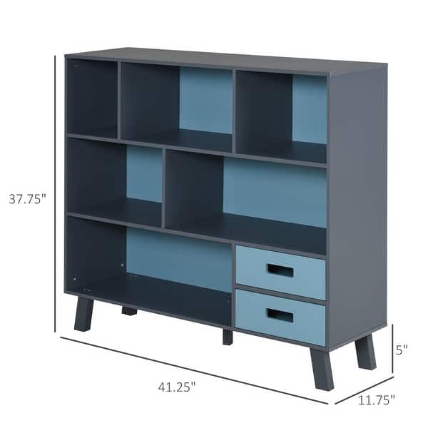 dimension image slide 1 of 2, 3-Tier Floor Standing Child Bookcase Open Shelves Cabinet with Drawers