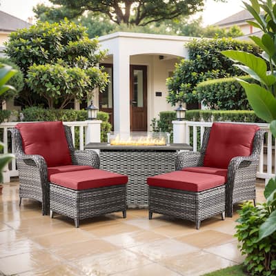 Fire Pit Table with Patio Chairs Ottomans Grey-Red - Grey
