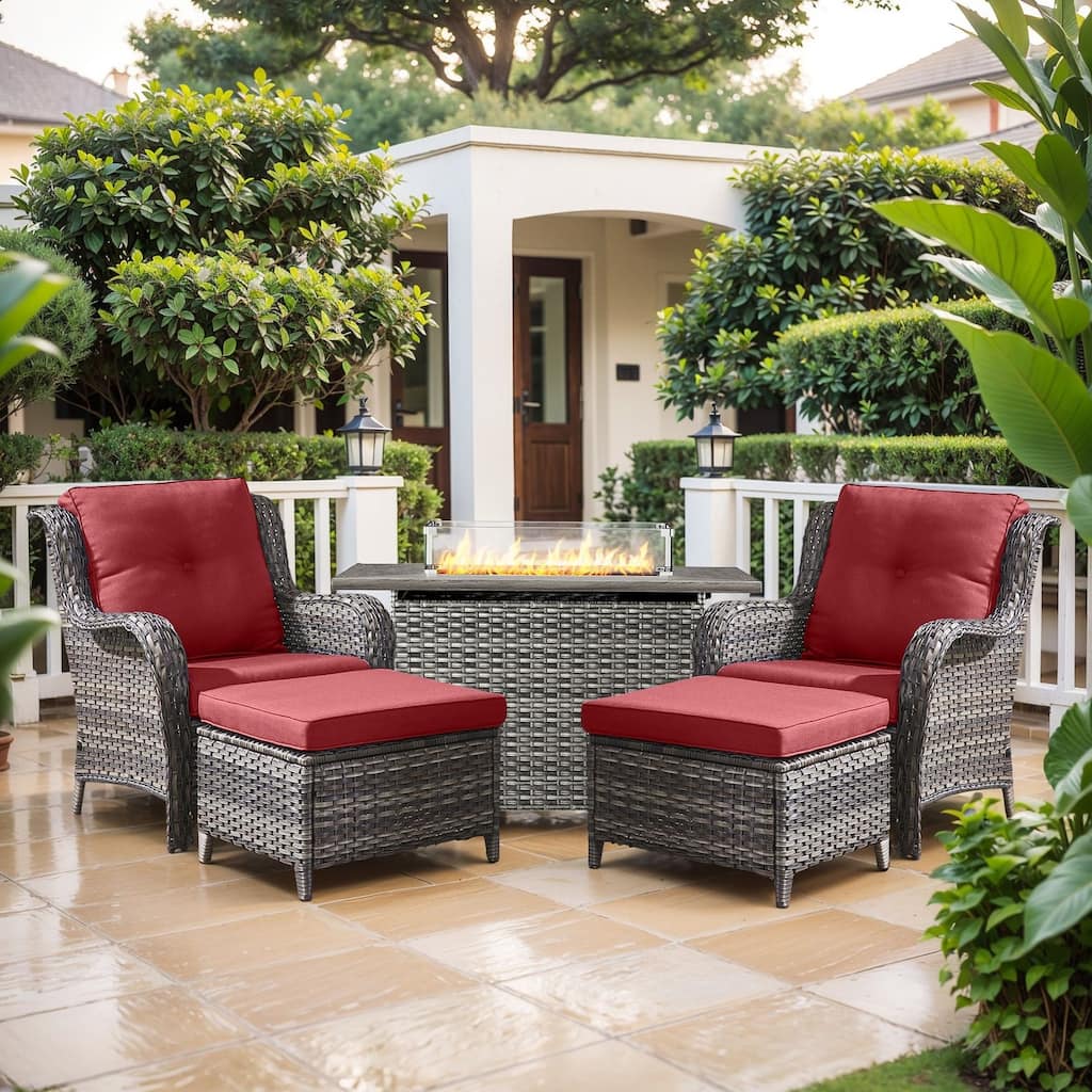 Fire Pit Table with Patio Chairs Ottomans Grey-Red - Grey