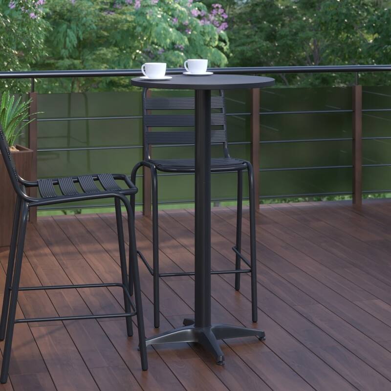 23.25" Round Aluminum Indoor-Outdoor Bar Height Table with Flip-Up Table