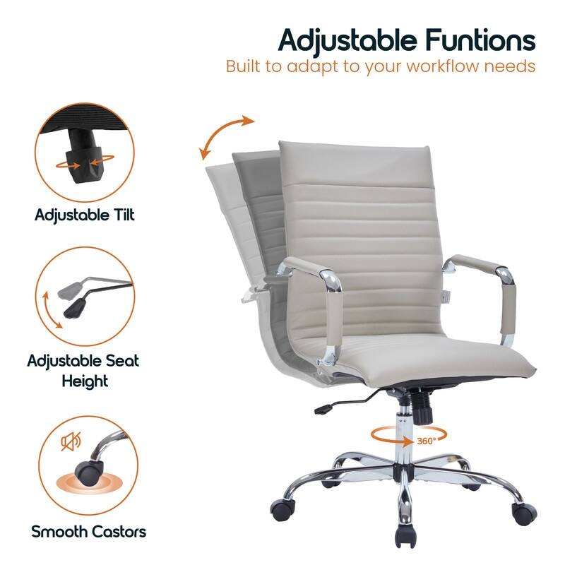 Harris Modern High-Back Leather Executive Office Chair with Steel Frame, Adjustable Height, Tilt Lock, & Swivel for Home/Office