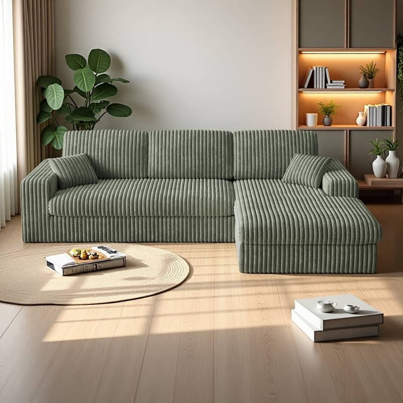 114.5" Corduroy Modular Sectional Sofa with Recliner Function, 3 Neck Pillows and 2 Throw Pillows