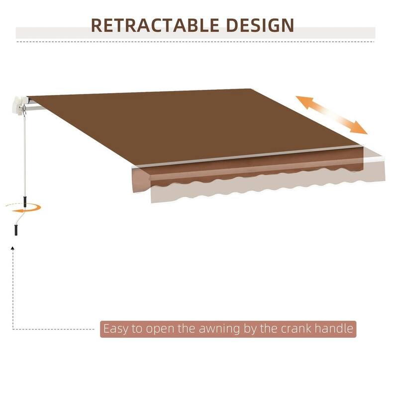 10' x 8' Retractable Patio Awning, Manual Crank, UV Waterproof Fabric