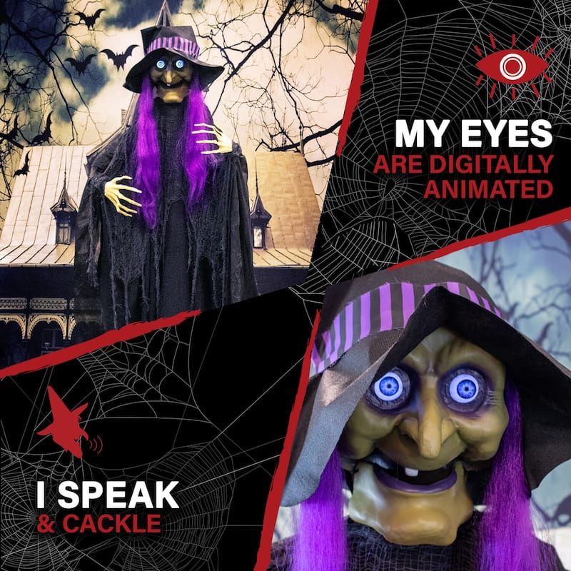 Haunted Hill Farm 6-Ft. Belladonna the Purple-Haired Witch with Animated Eyes, Indoor or Covered Outdoor Decoration