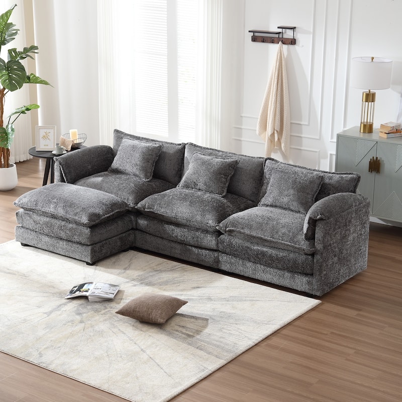 Chenille Fabric L-Shape Comfy Oversized three-seat Modular Sectional Sofa - Grey