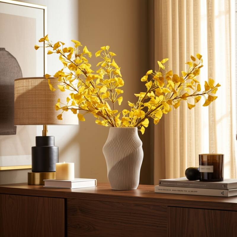 Ceramic Decorative Vase with Ribbed Texture Sculptural Hollow Design