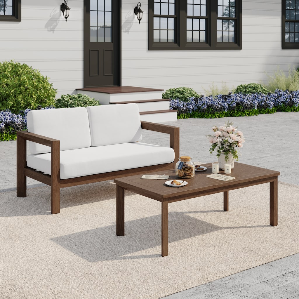 Outdoor Patio Loveseat Set with Coffee Table for Backyard Porch Garden