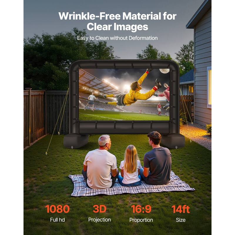 Wrinkle-Free 600D Fabric, Silent Blower Quick Setup Portable Backyard Projection Screen for Camping Parties & Home Theater