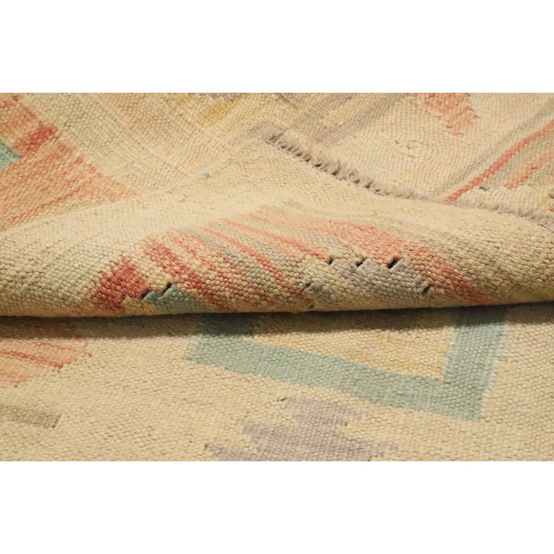 Hand Woven Oriental 100% Wool Carpet Southwestern Tribal Beige & Ivories Kilim Area Rug - 5' 1'' X 3' 2''