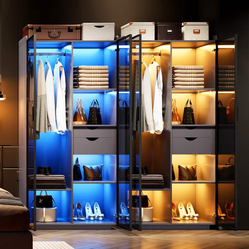 2-Door Wardrobe Armoire with LED Lights