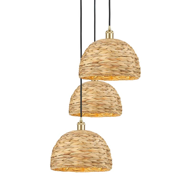 Innovations Lighting 113B-3P-30-19 Woven Rattan Pendant Woven Rattan 3 - Satin Gold / Natural / Multi-colored