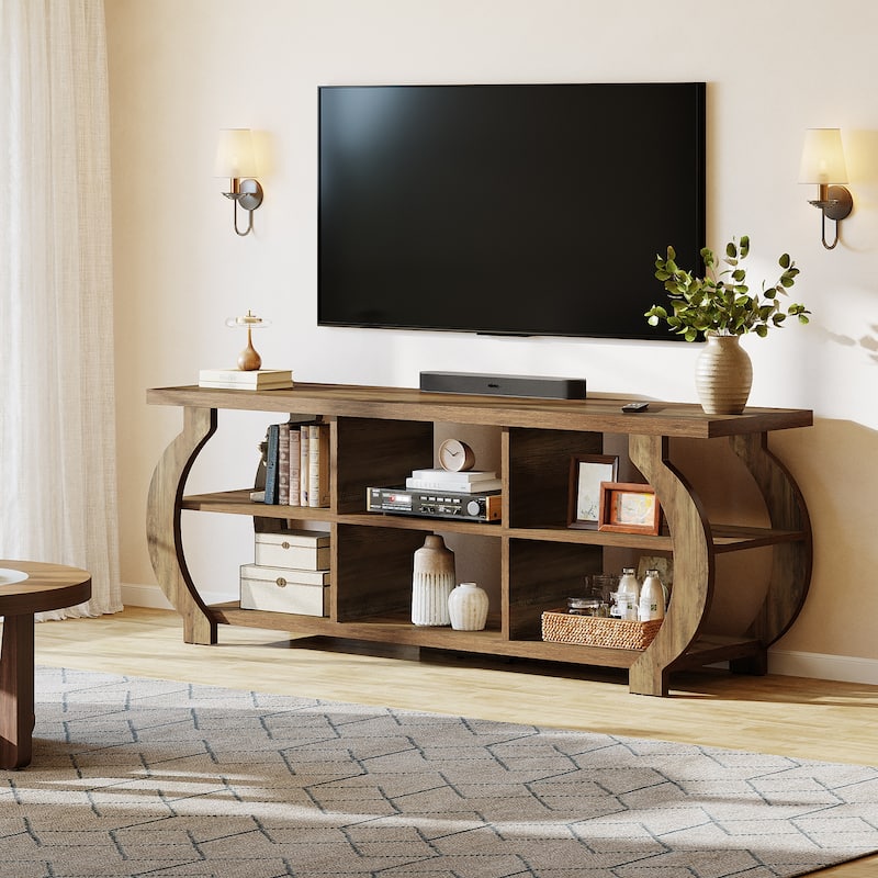 63" TV Stand, Media TV Console with Storage Shelves for Living Room, Wood Entertainment Center for 55/60/65/75-Inch TVs