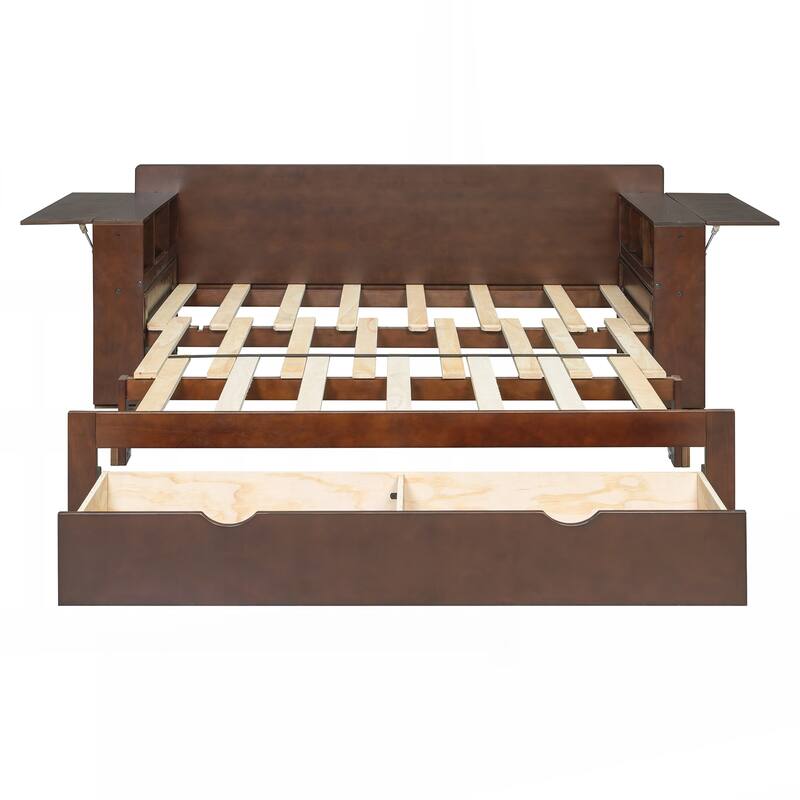 Full Size Daybed with Removable Desk, Storage Drawers & Hydraulic Side Table