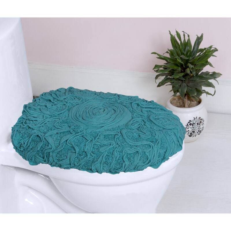 Home Weavers Bell Flower Cotton Soft, Water Absorbent Toilet Seat Lid Cover, Machine Washable 18"x18" Toilet Lid Cover - Blue