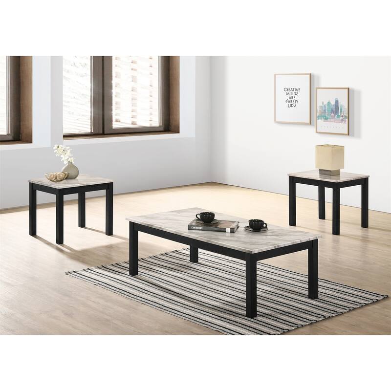 3 Piece Coffee Table with Faux Marble Top