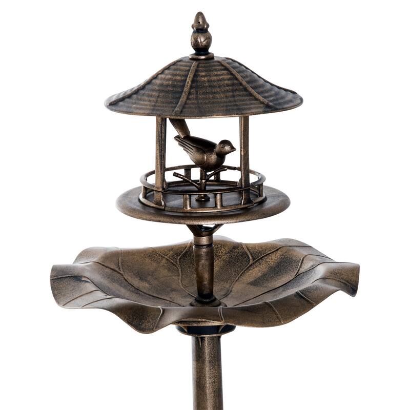 Outsunny 3-in-1 Resin Free Standing Garden Pedestal Bird Bath Bowl Feeder Planter - Bronze