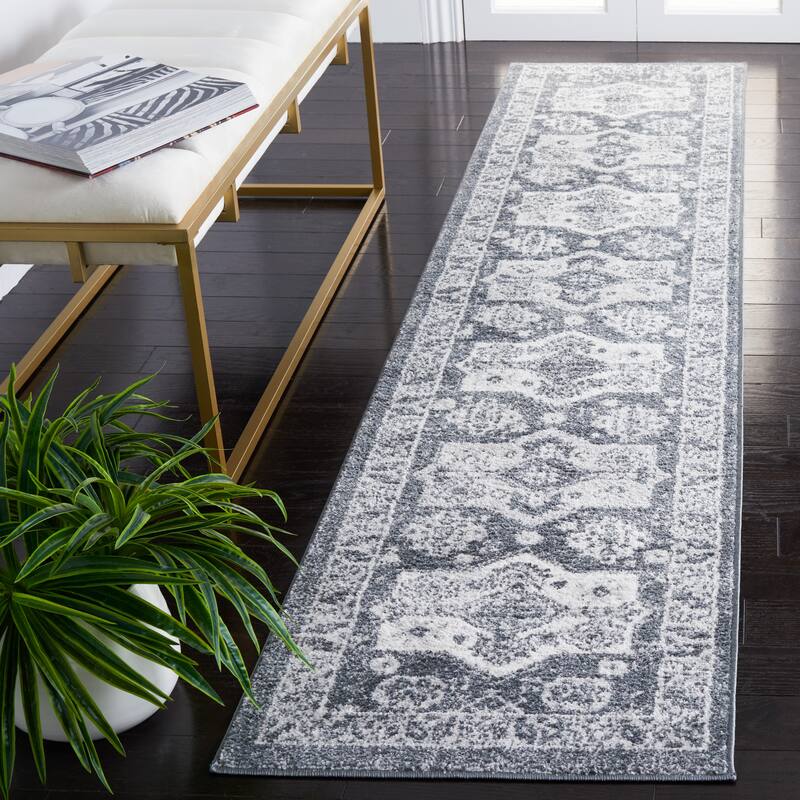 SAFAVIEH Toscana Terezina Oriental Rug - 2' x 9' Runner - Grey/Dark Grey