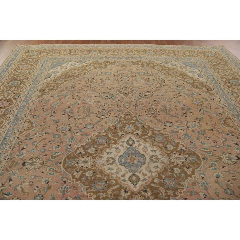 Hand Knotted Oriental 100% Wool Carpet Traditional Floral Pink Mashad Area Rug - 13' 3'' X 9' 7''