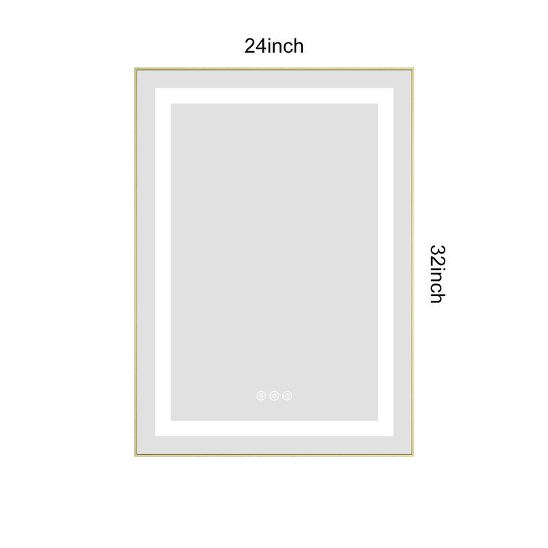 24 x 32 Inch LED Bathroom Mirror with Front and Backlight, Wall Mounted Vanity Mirror with Aluminum Frame, Anti-Fog