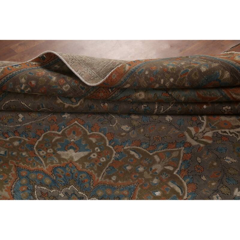 Gray Tabriz Persian Vintage Area Rug Handmade Wool Carpet - 9'10"x 13'1"