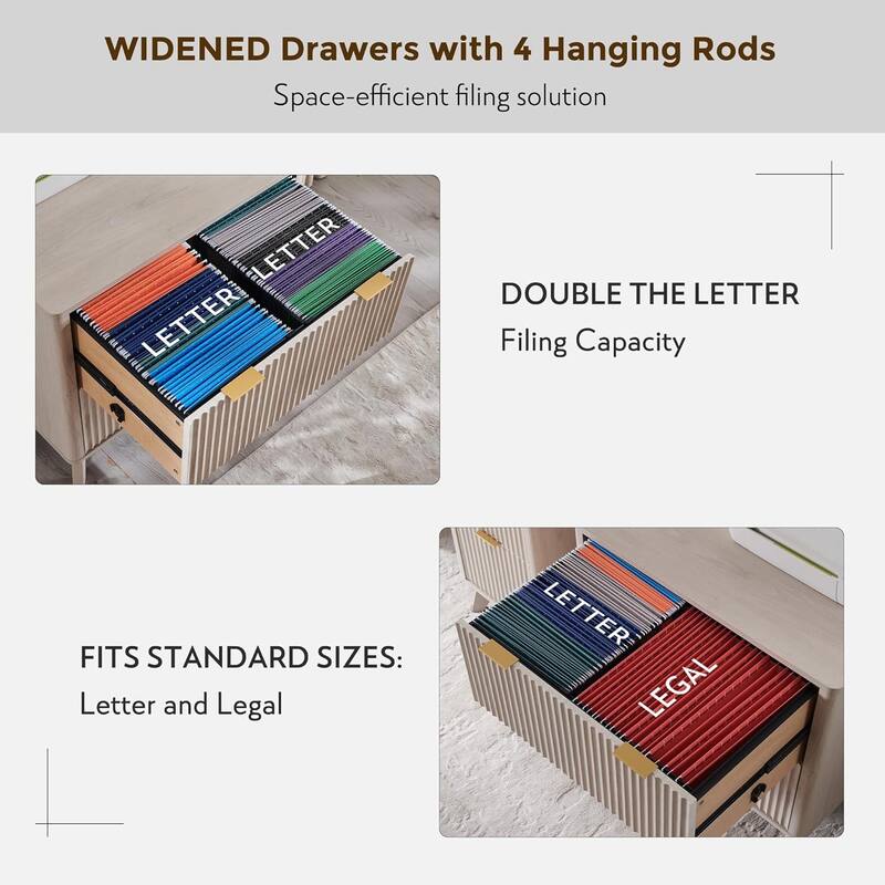 Modern Fluted 2 Drawer Lateral File Cabinet, Office Storage Cabinet