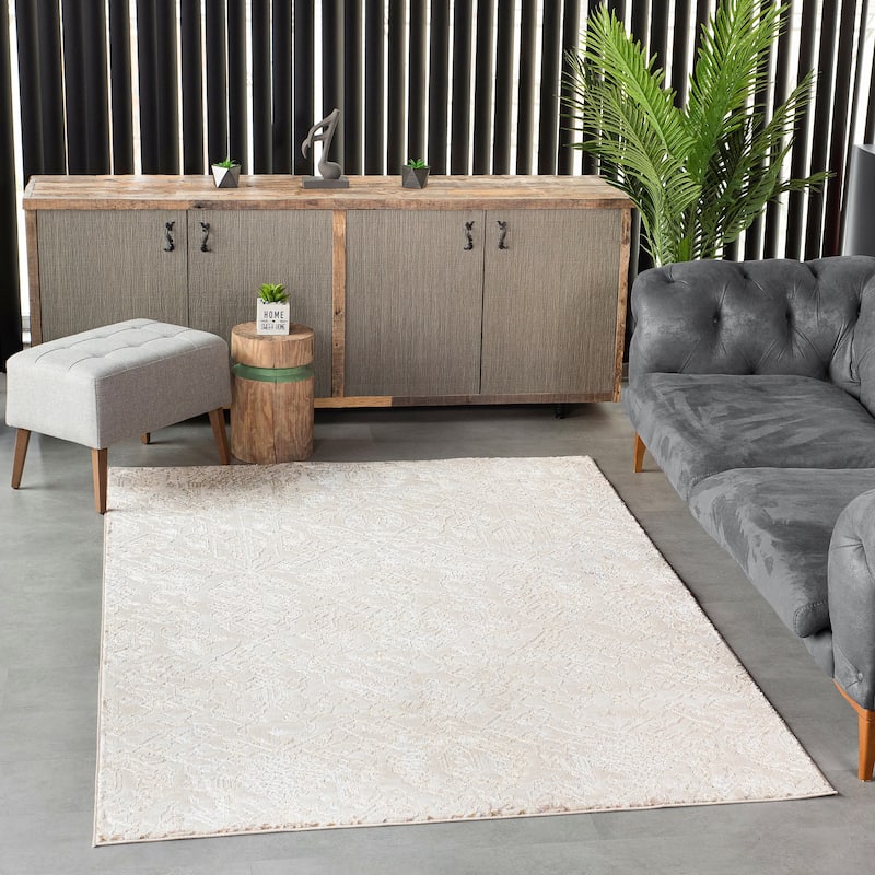 Liam Transitional Beige and Mustard Abstract Rug