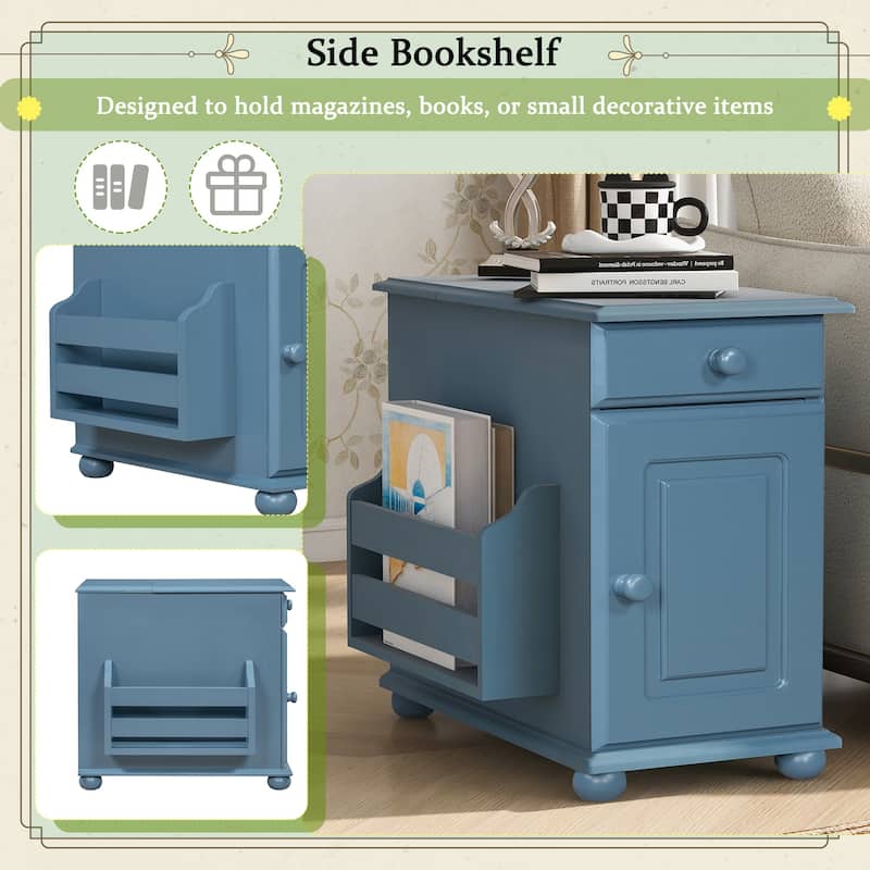 Vintage End Table Flip Top Side Table with USB Ports