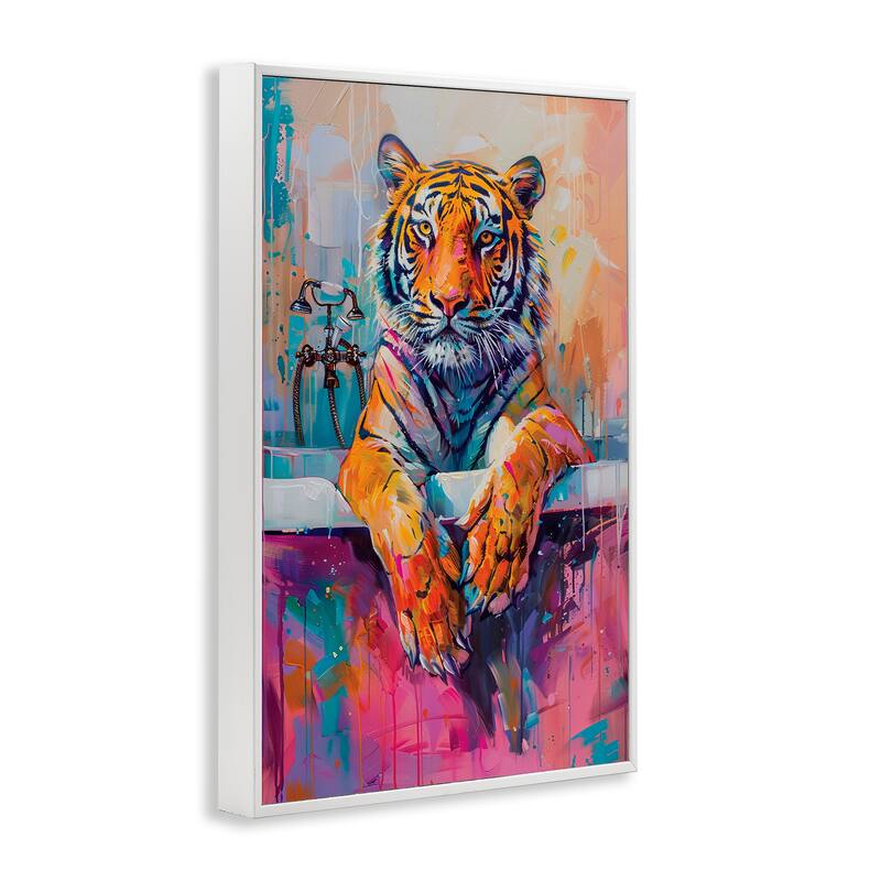 Stupell Bathing Tiger in Bright Tub Framed Giclee Art Design By LSR Design Studio