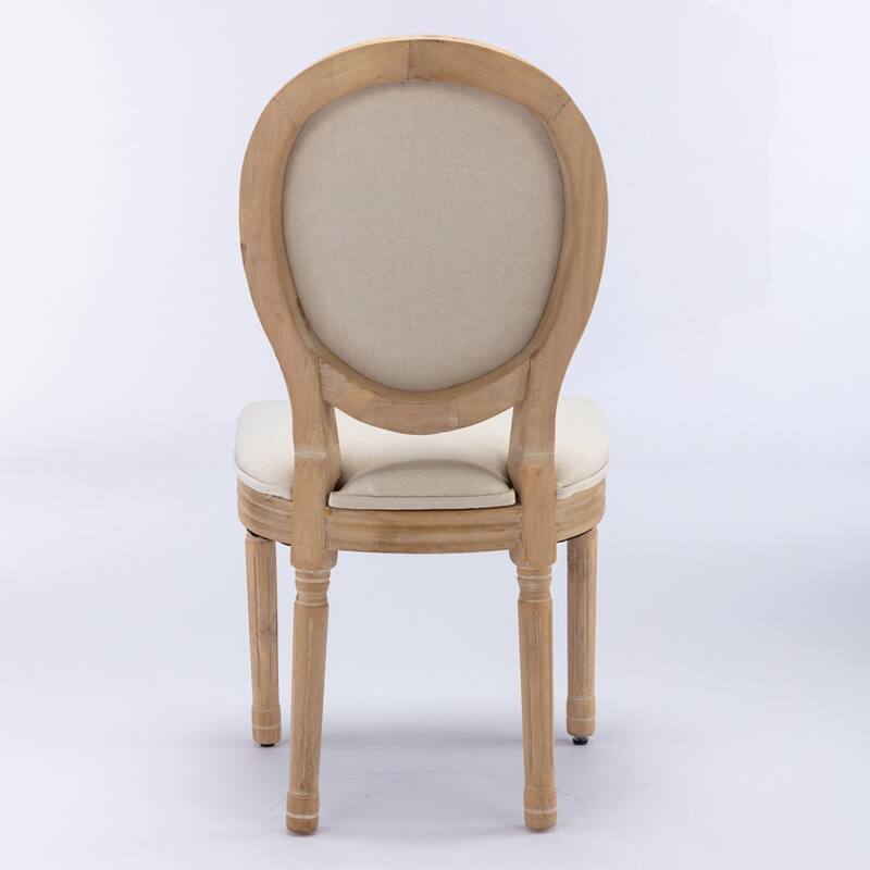 French Style Solid Wood Frame Antique Painting Linen Fabric Back Dining Chair