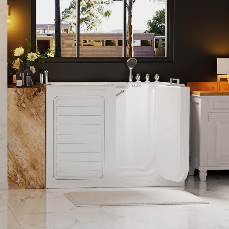 54 in. x 30 in. Right Drain Deep Soaking Walk-in Bathtub - Outward Opening Door - Low Threshold for Senior Care in White