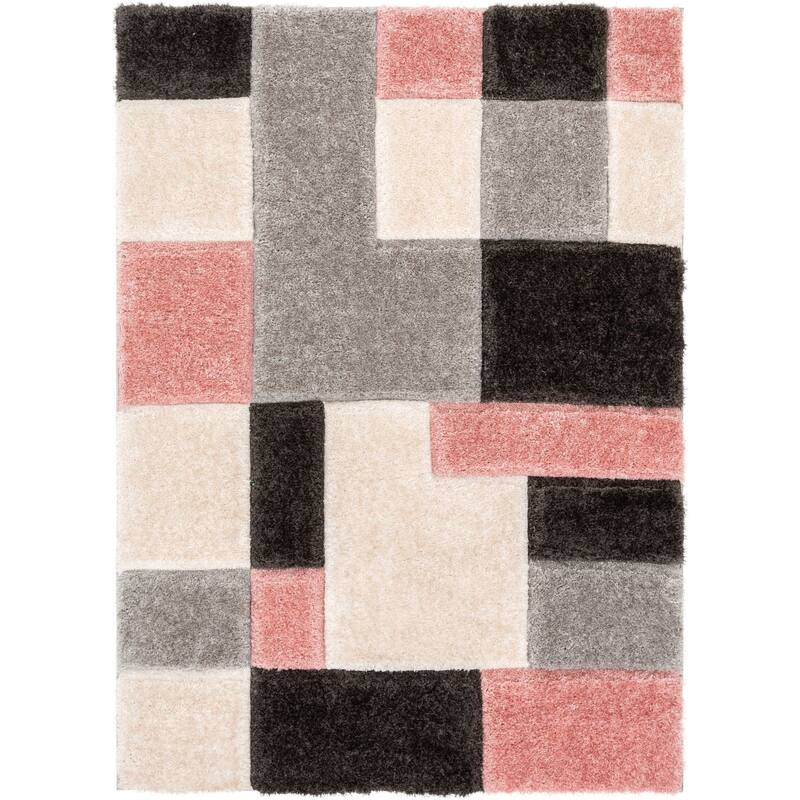 Well Woven San Francisco Escondido Geometric Shag Area Rug - 5' 3" x 7' 3" - Blush - Rectangle