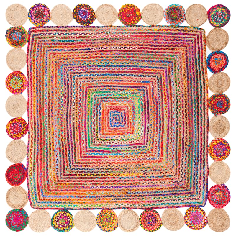 SAFAVIEH Handmade Cape Cod Diora Coastal Jute Rug - 6' Square - Red/Multi