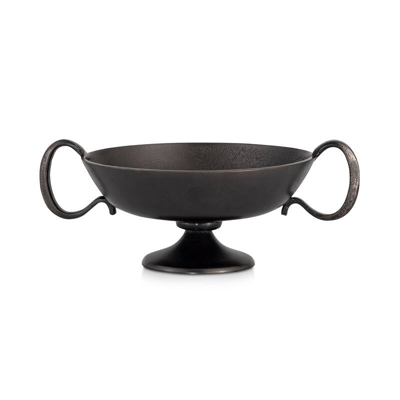 NADAAL STUDIOS Maelisette Antique Brass Decorative Bowl with Curved Handles - Black Cast Aluminum