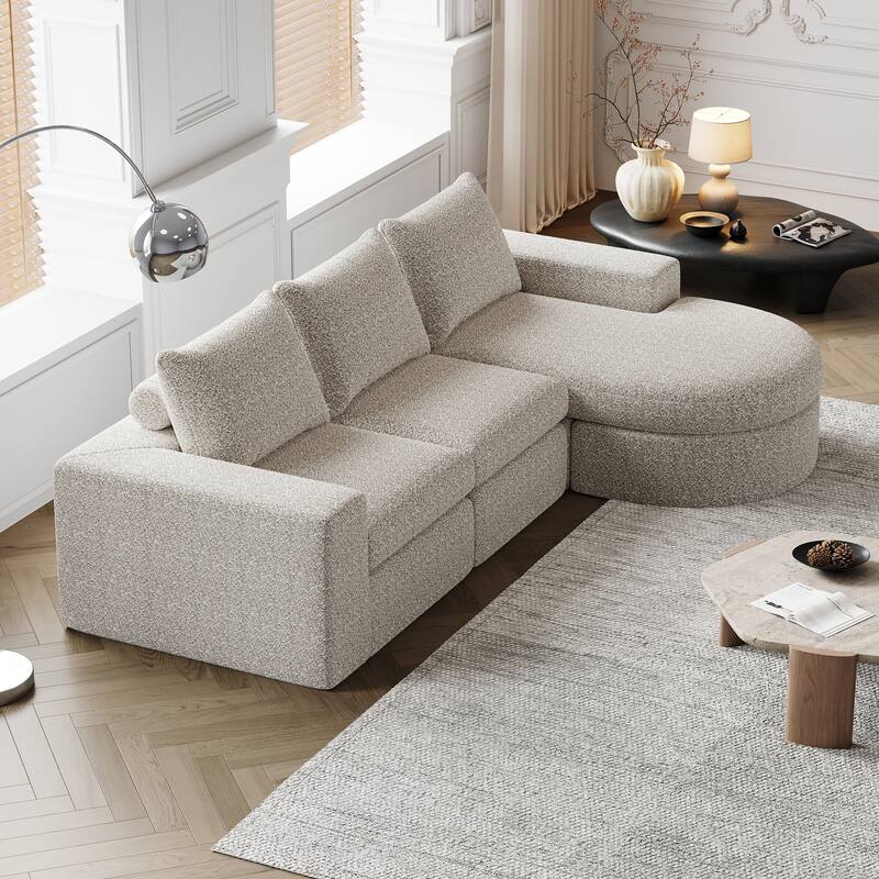 Roomfitters 99" Modern Chenille Cloud Curved Sectional Sofa with Chaise, L-Shaped Couch, for Living Room or Apartment