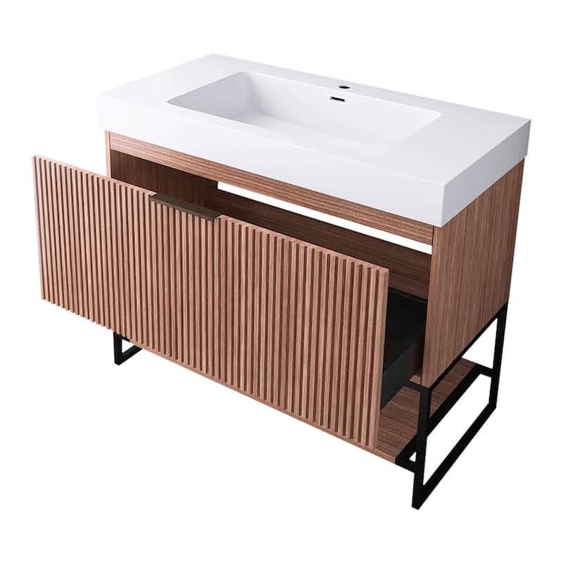 Freestanding Bathroom Vanity with White Integrated Solid Surface Sink
