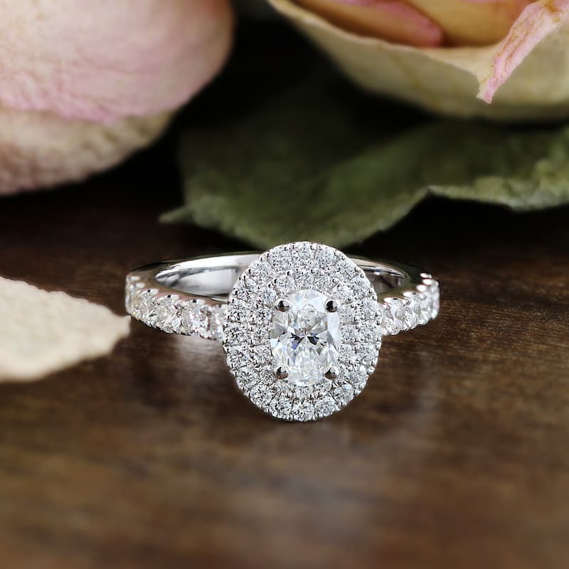 Auriya 14k Gold Classic Oval Shape 1 1/4ctw Double Halo Diamond Engagement Ring
