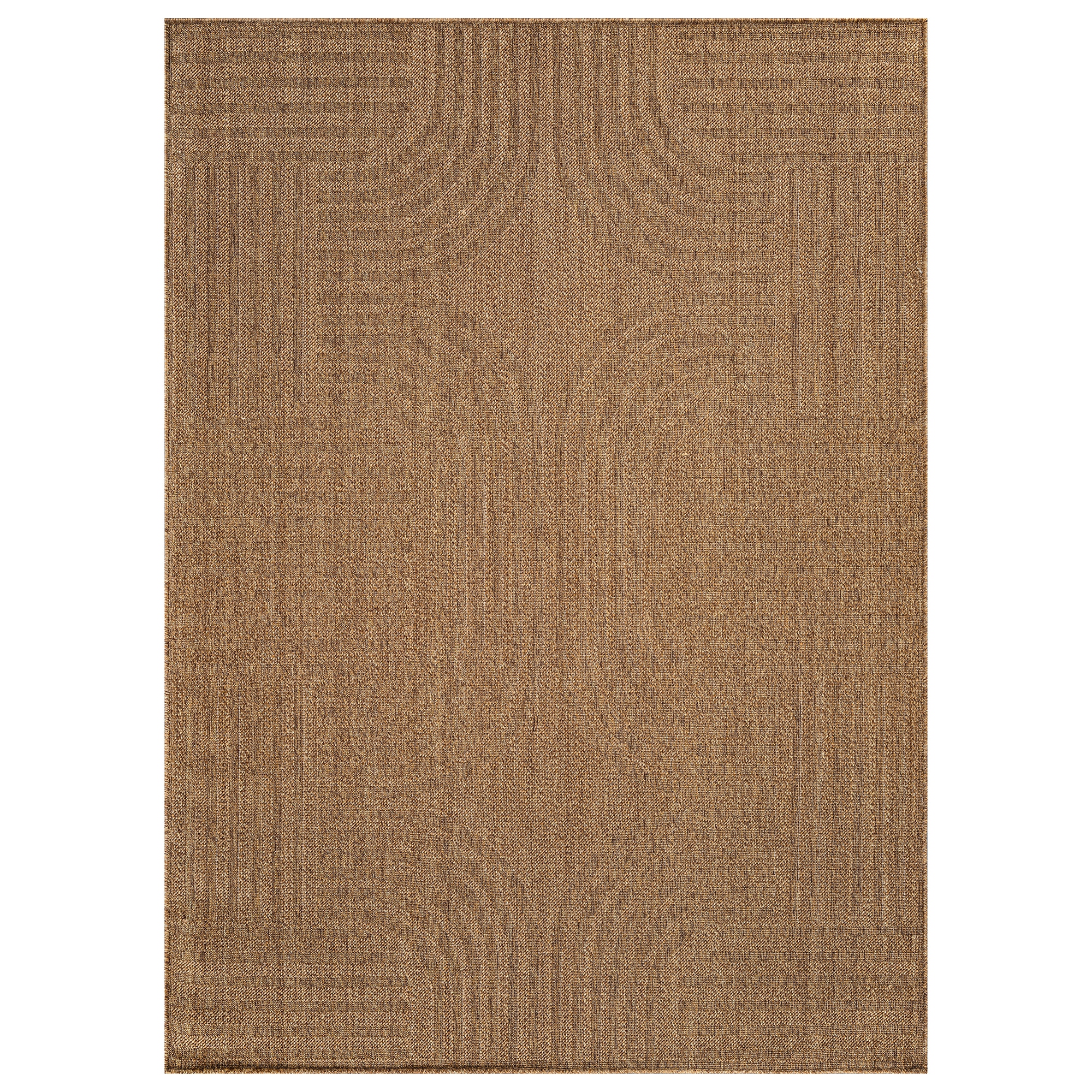 World Rug Gallery Geometric Indoor/Outdoor Flat Woven Area Rug - Natural Jute-Style, Easy-Care Patio Rug for Balcony Patio Deck