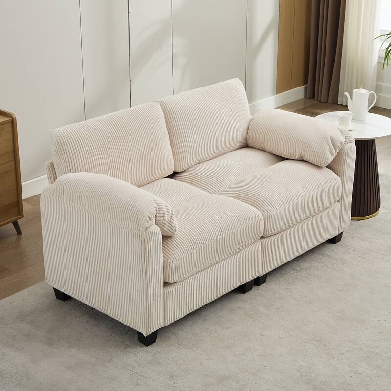 Multi-Seater Corduroy Sectional Sofa, Modular Settee, Included Removable Ottomans