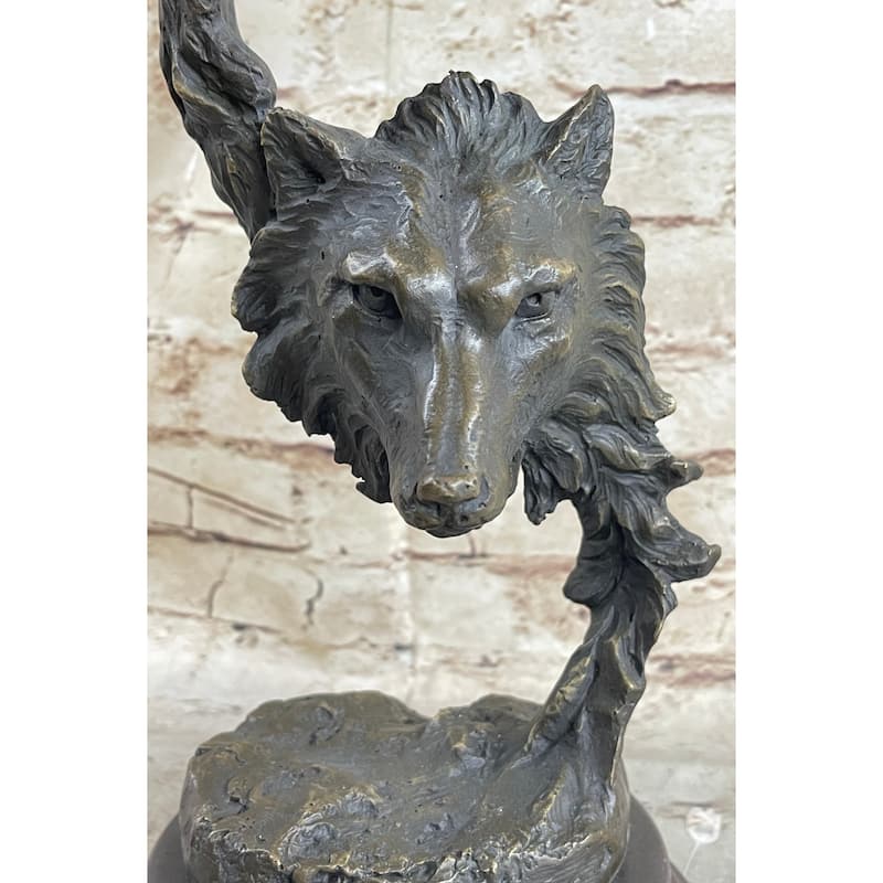 Signed Original Kanaev Two Wolves Imitative Wolf Head Wildlife Bust Bronze Sculpture Gift