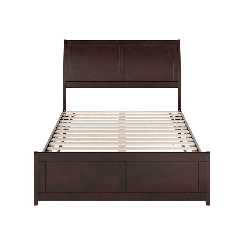 Full Size Sleigh Bed - Low Profile Wood Platform Bed with Footboard - Modern Bedroom Furniture