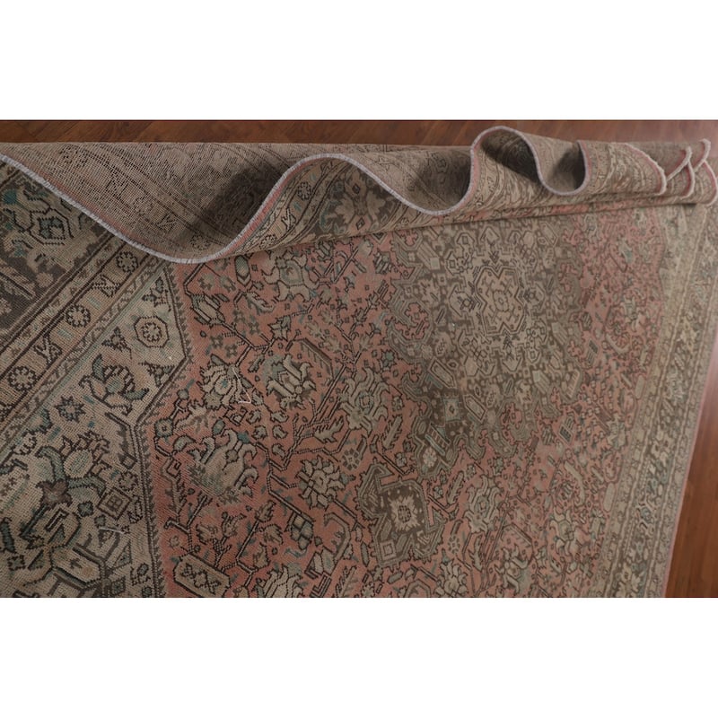 Geometric Pink Tabriz Persian Vintage Rug Hand-Knotted Wool Carpet - 7'11" x 11'2"