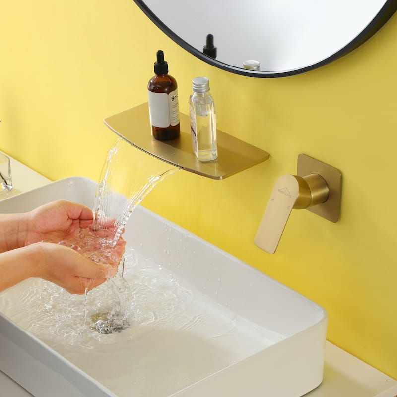 CASAINC Single Handle Wall Mounted Waterfall Tub/Kitchen Faucet - Brushed Gold