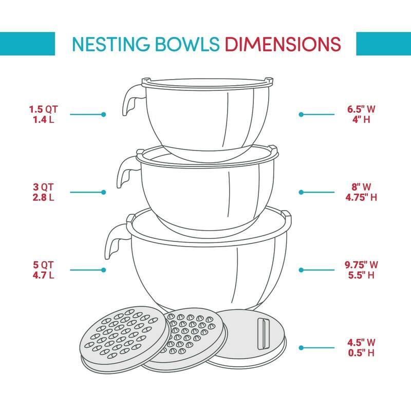 Stainless Steel Mixing Bowls Set of 3, with Lids & Graters,