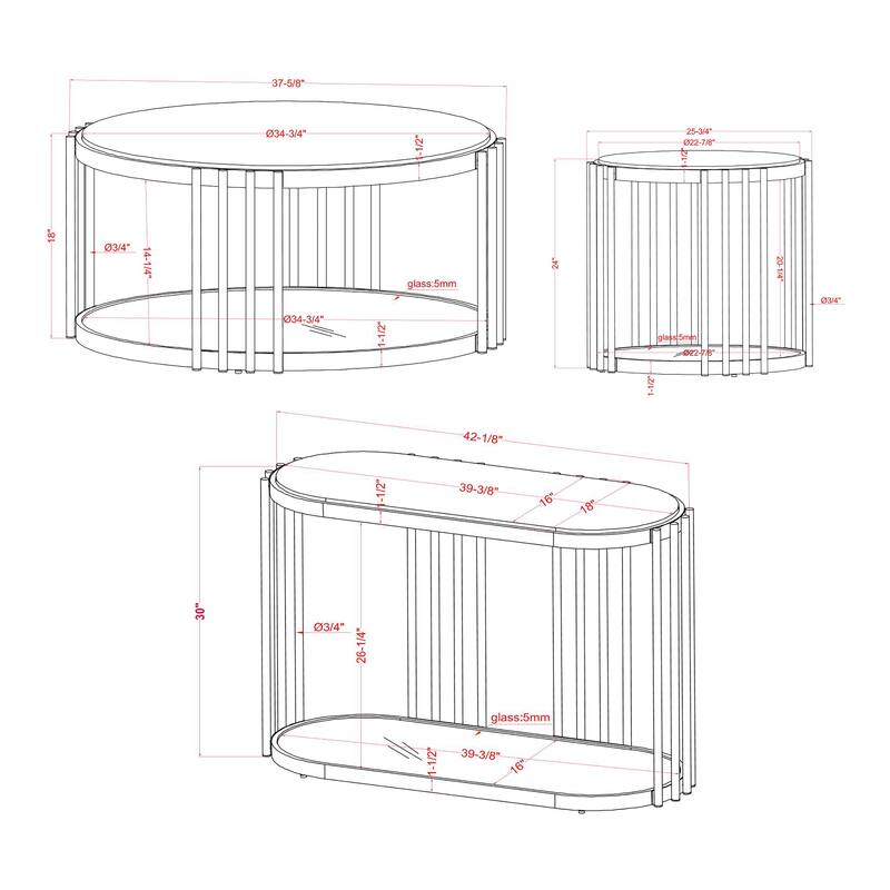 Roberts Glam White Steel 3-Piece Accent Table Set with Shelf by Furniture of America